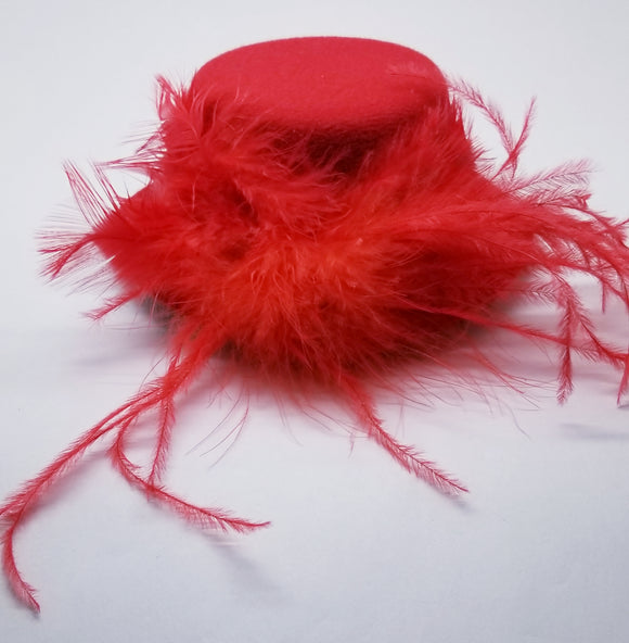 Red Barrette Mini Hat With Feather
