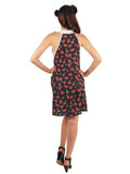 Fruit Printed Dress With Mock Neck, Keyhole and Bow