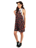 Fruit Printed Dress With Mock Neck, Keyhole and Bow