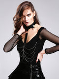 Gothic Long Sleeves Top With Chains And Choker