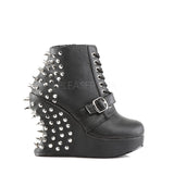 Platform Wedge Lace Up Ankle High Boot with Spike Stud 5"