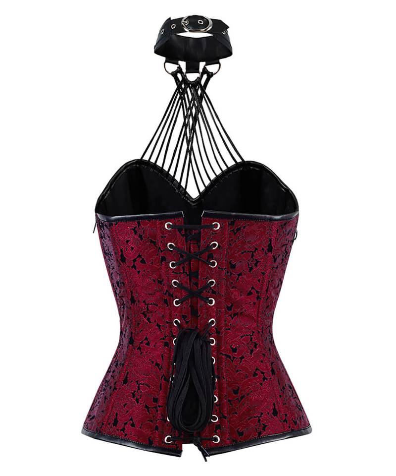 Women Genuine Leather Corset Gothic Sleeveless Backless Turn Down