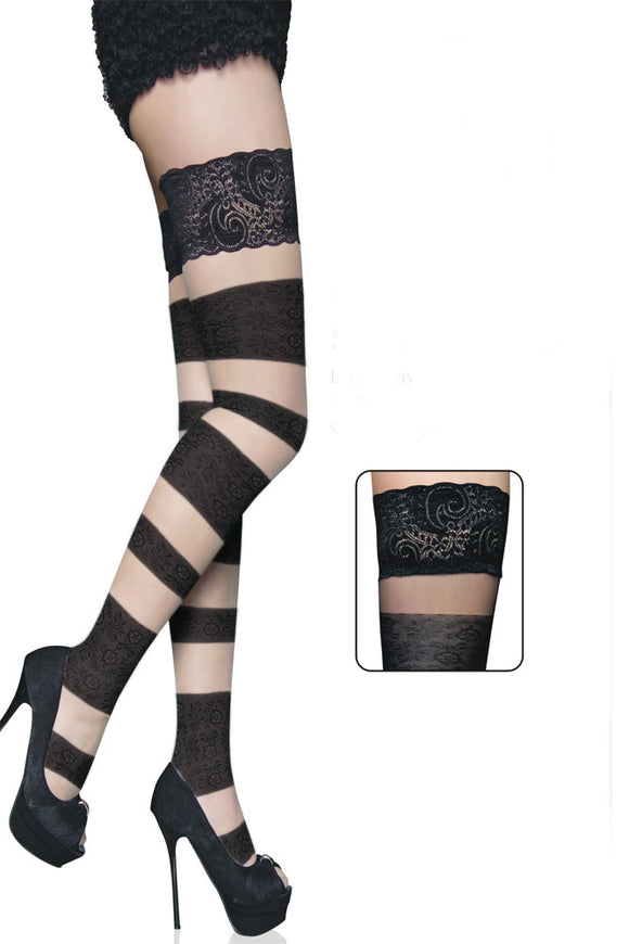 Floral Bandage Thigh High Stockings