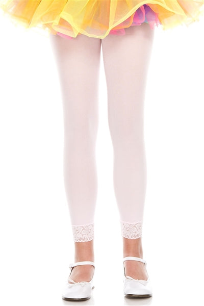 Opaque Pink Footless Tights with Lace Trim