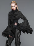 Gothic Ruffled Top With Trumpet Sleeves