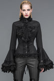 Gothic Ruffled Top With Trumpet Sleeves