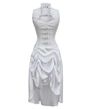 White Victorian Overbust Corset steel bone Dress