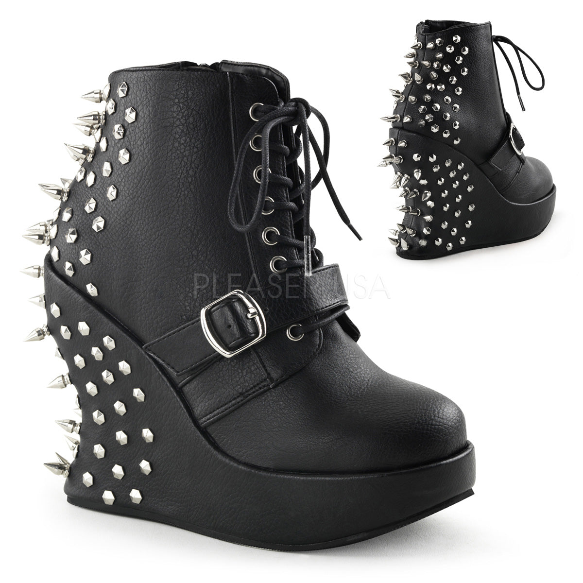 Platform Wedge Lace Up Ankle High Boot with Spike Stud 5 – Trivium