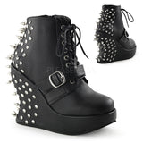 Platform Wedge Lace Up Ankle High Boot with Spike Stud 5"