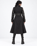 Poizen Industries Black March Coat on female gothic punk model, back view