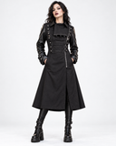 Poizen Industries Black March Coat on female gothic punk model, front view