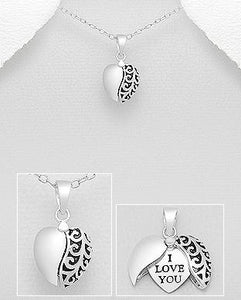 I Love You Heart 925 Sterling Silver Necklace