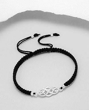 Celtic 925 Sterling Silver Bracelet With Woven Polyester