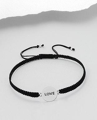 Love 925 Sterling Silver Bracelet With Woven Polyester