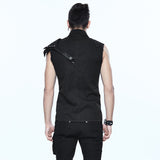 Sleeveless Men's Top With PU Leather Spiked Shoulder