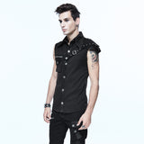 Sleeveless Men's Top With PU Leather Spiked Shoulder