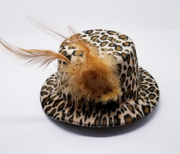 Leopard Barrette Mini Hat With Feather