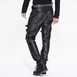 PU Leather Pants With Buckles & Zippers
