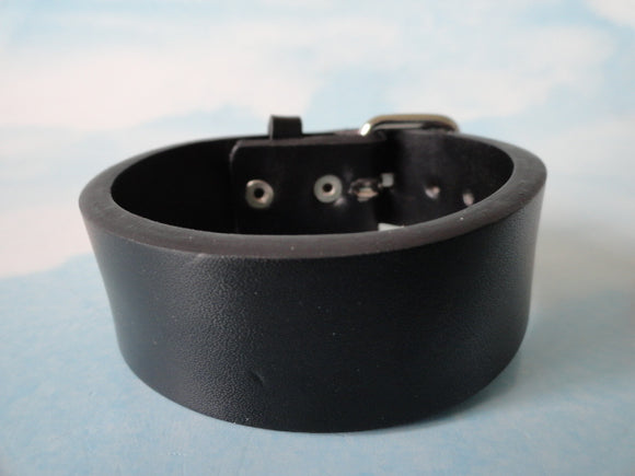 Black Plain Leather Bracelet with a Buckle Attachment