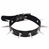 Leather Choker with Long Cone Spikes