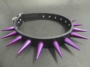 Leather Choker with Purple long Cone Spikes