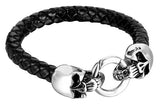 Stainless Steel Skulls/ Pu Leather Braided  Bracelet