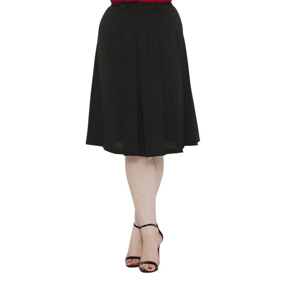 Deborah - Pleated A Line Skirt-Black