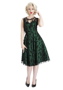 Penny Taffeta With Floral Overlay Flare Dress