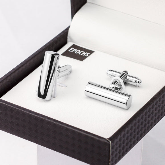 Silver Cylinder Cufflink French Shirt With Gift Box