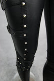 Women PU Leather Pants With Buckle On The Side