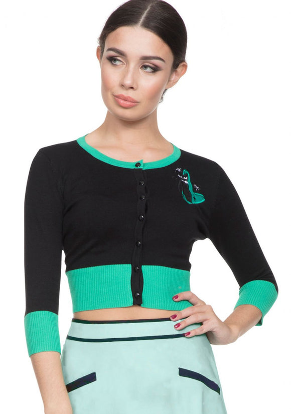 Jade Retro Kitty 3/4 Sleeve Crop Cardigan