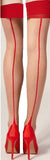 White and Red Back Ribbon Seam Thigh High Stockings