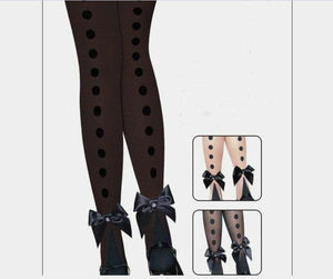 Polka Dot Over The Knee Thigh High Stocking With Ankle Satin Bow