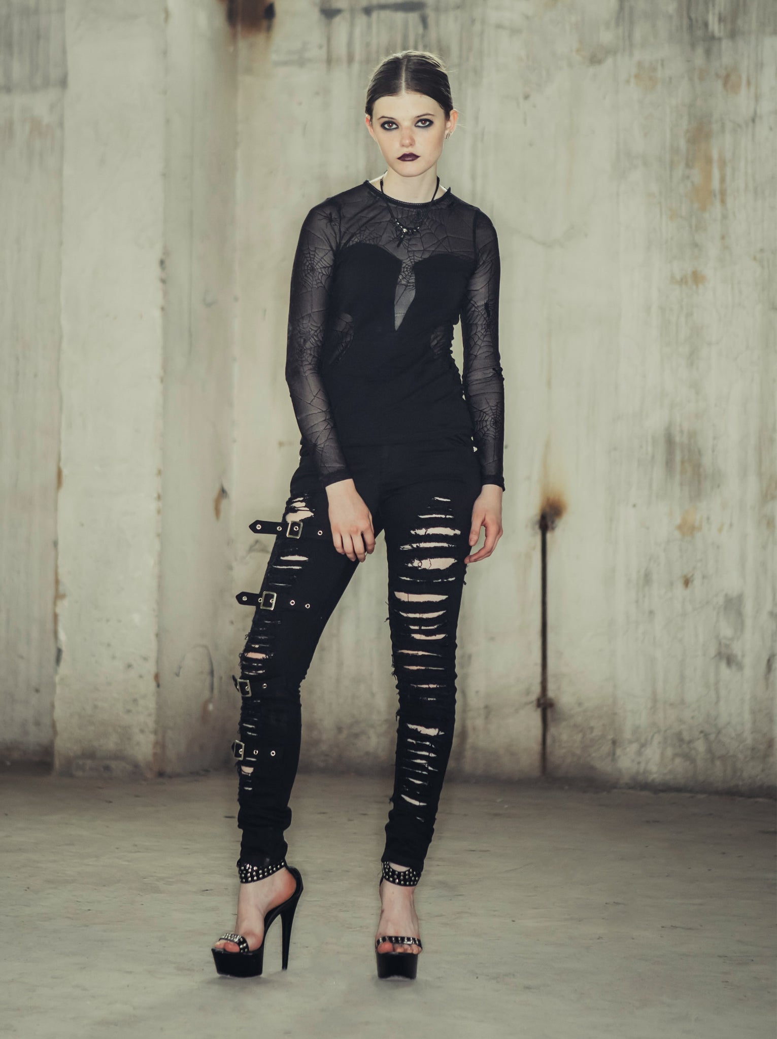 Morrigan Strap and Lacing Black Slim Fit Gothic Trousers by Dark