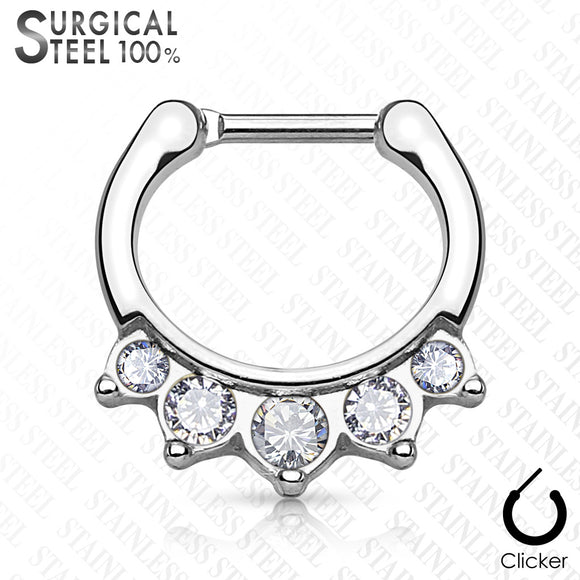 Five Crystals Hanging Set 100% Surgical Steel Septum Clickers