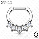 Five Crystals Hanging Set 100% Surgical Steel Septum Clickers