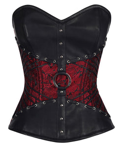 Red Overbust Corset Dress with Black Lace Overlay | lacedupcorsets
