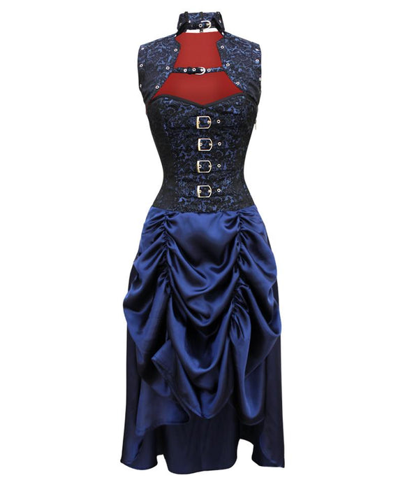 Burvogue Women Steampunk Dress Corset Top and Multi Layered Chiffon Skirt  Set
