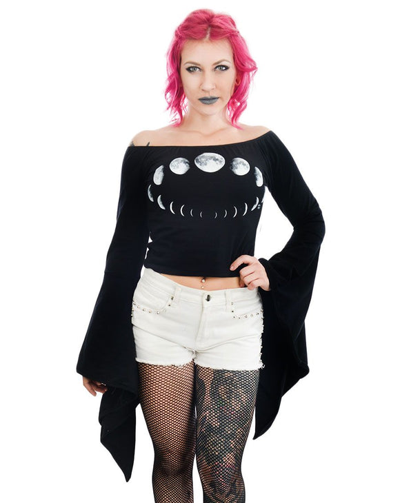 Phases Of The Moon Wicca Bell Sleeve Witch Top