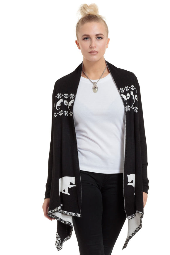 Baggy Cardigan With Cat & Skull