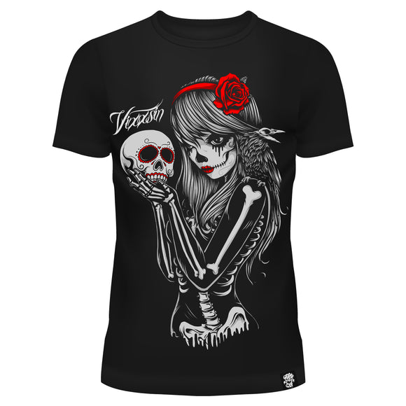 Crow Gothic Girl T-Shirt Ladies Black