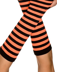 Women's Sexy Orange & Black Striped Fingerless Arm Warmer Gloves