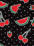 Fruit Printed Dress With Mock Neck, Keyhole and Bow
